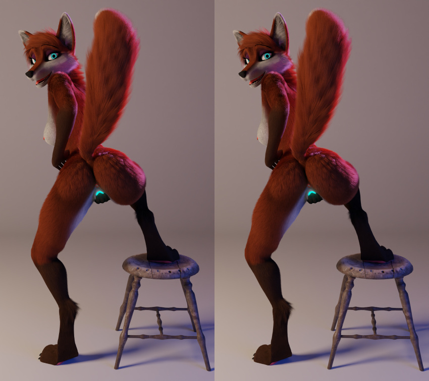 3d 3d_(artwork) absurd_res anthro bioluminescence canid canine female finger_fuck fingering fingering_self fox fox_(maxnoward) genitals glowing hi_res huge_filesize looking_at_viewer mammal masturbation maxlll7 nude presenting pussy raised_leg raised_tail solo stereogram tail vaginal_penetration