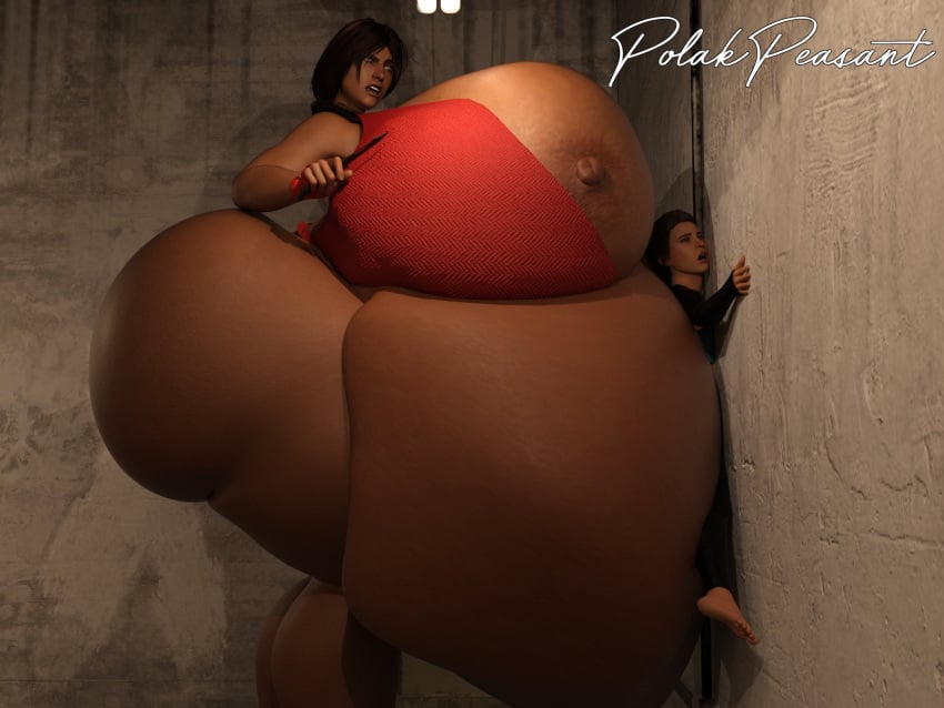 2girls 3d against_wall belly big_belly big_breasts brazilian brazilian_female breasts caveira_(rainbow_six) dark-skinned_female dark_skin fat fat_female fat_woman female giantess gigantic_ass gigantic_breasts huge_belly huge_breasts latina massive_breasts mini_giantess obese polakpeasant rainbow_six rainbow_six_siege size_difference smothering