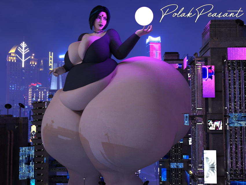 1girls 3d ass_bigger_than_body ass_bigger_than_head ass_bigger_than_torso big_breasts bottomless breasts city dc dc_comics female giantess gigantic_ass huge_ass huge_thighs hyper hyper_ass hyper_thighs massive_ass polakpeasant rachel_roth raven_(dc) teen_titans