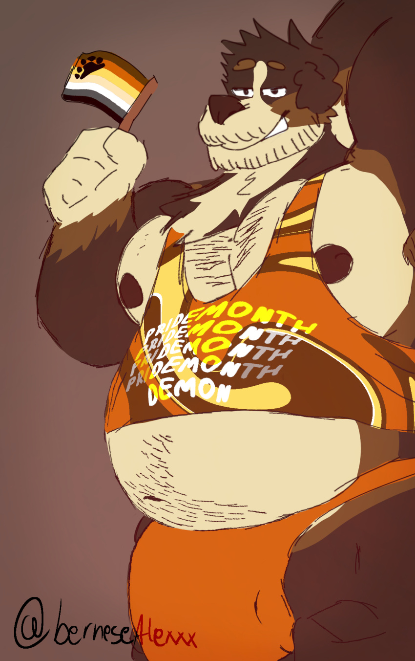 bear_pride_colors belly bernesealexxx biceps body_hair bulge chest_hair clothing digital_media_(artwork) genitals hairy hi_res lgbt_history_month lgbt_pride male male_only musclegut muscular obese overweight pecs pride_colors pubes underwear