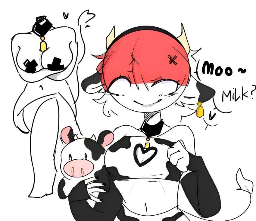 1girls almost_naked almost_nude countryhumans countryhumans_girl cow_costume cow_ears cow_horns female female_only indonesia indonesia_(countryhumans) meiizyx_ plushie solo solo_female white_background white_eyes