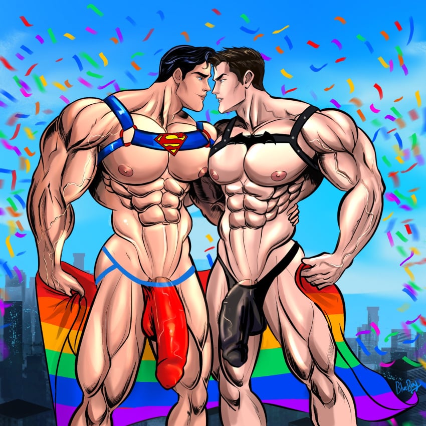 abs bara batman batman_(bruce_wayne) batman_(series) biceps big_bulge big_chest big_cock big_pecs big_penis blueboybara bruce_wayne bulge bulging_biceps caucasian caucasian_male clark_kent confetti dc_comics gay harness huge_bulge huge_chest huge_cock huge_pecs jockstrap justice_league kal-el lgbt_pride male male_only muscle_growth muscles muscular muscular_male outdoors outside pecs penis_outline pride_color_flag pride_flag shirtless_male smooth_chest smooth_skin superman superman_(series) thick_thighs thong underwear underwear_only veiny_penis