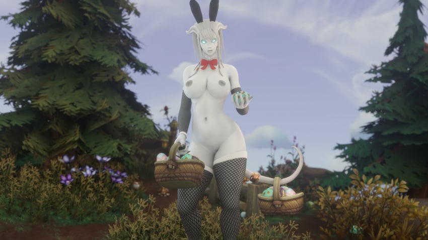 1girls 3d big_breasts blizzard_entertainment bunny_ears bunny_girl draenei easter elly_(draenei) morilymory original_character solo stockings thick_thighs warcraft white_hair world_of_warcraft