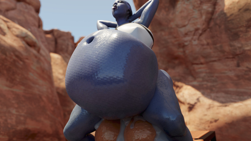 3d asari balls belly belly_bulge belly_button cum cum_inside cumflated_belly cumflation futanari hyper_cumflation knyaz leaking_cum liara_t'soni mass_effect miranda_lawson oiled_body orgasm orgasm_face outdoors outside sweat tagme tongue_out