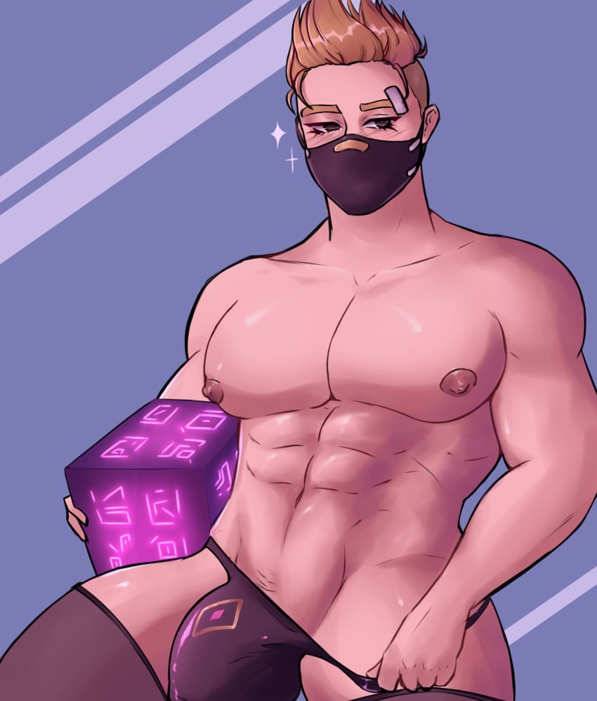 1boy bulge drift_(fortnite) fortnite kevin_the_cube luxxy_art male male_only muscular muscular_male pecs solo