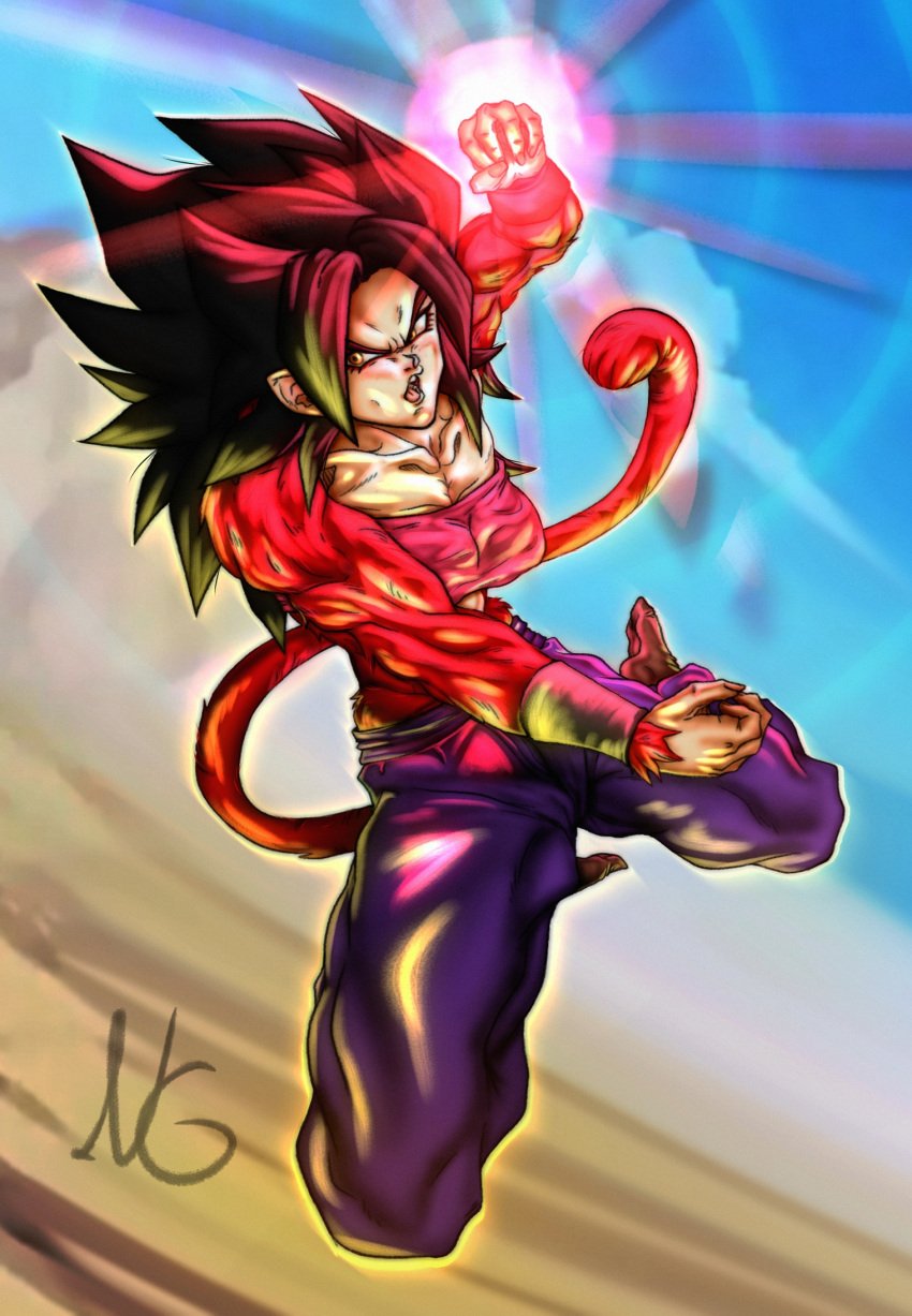 1girls alternate_version_at_source alternate_version_available caulifla clothed clothed_female clothing dragon_ball dragon_ball_heroes dragon_ball_super female female_focus female_only female_saiyan nuggetmcfly pink_tube_top pink_tubetop purple_pants red_fur saiyan saiyan_girl saiyan_tail shiny shiny_breasts shiny_clothes shiny_hair shiny_skin solo solo_female solo_focus spiky_hair super_saiyan super_saiyan_4 tube_top tubetop watermark yellow_eyes