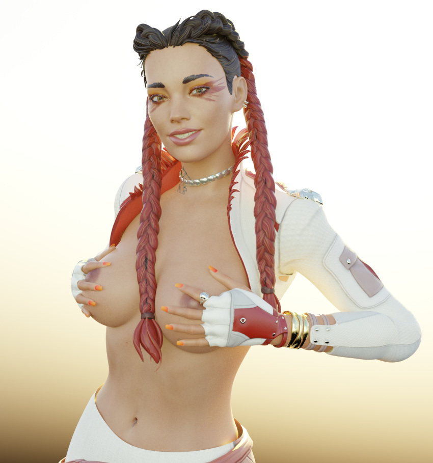 3d apex_legends blender blender_(software) breasts hands_on_breasts helix_piercing loba_(apex_legends) looking_at_viewer pose posing skeletron27 smile smiling smiling_at_viewer solo solo_female twintails