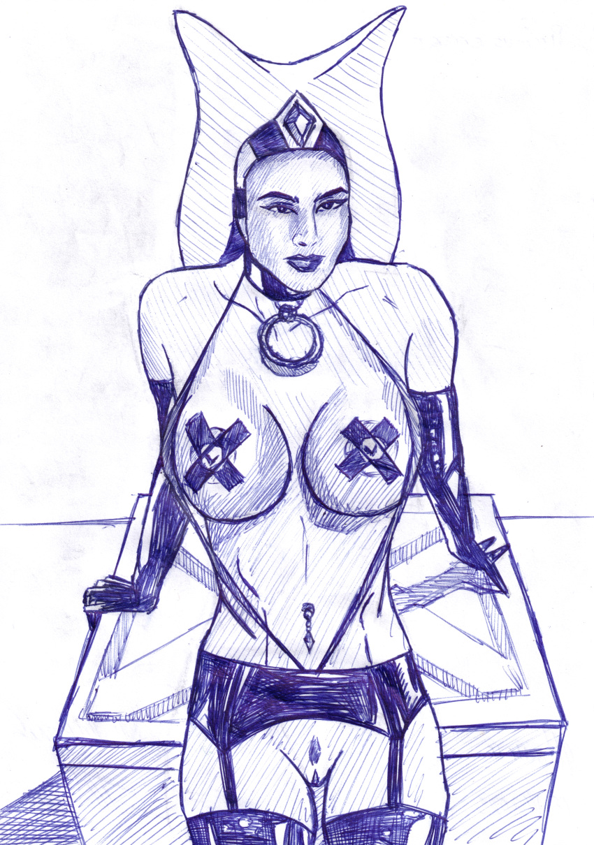 1girls ahsoka_tano female female_only monochrome sketch slave slave_ahsoka slave_collar slave_outfit slavegirl solo star_wars star_wars_rebels togruta