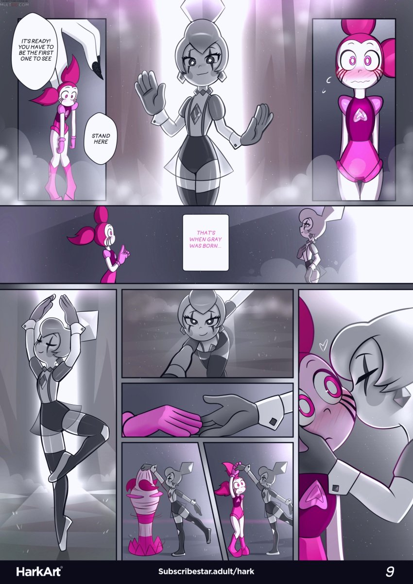 blush comic dancing english_text harkart original_character page_9 spinel_(steven_universe) steven_universe subscribestar_username thigh_gap