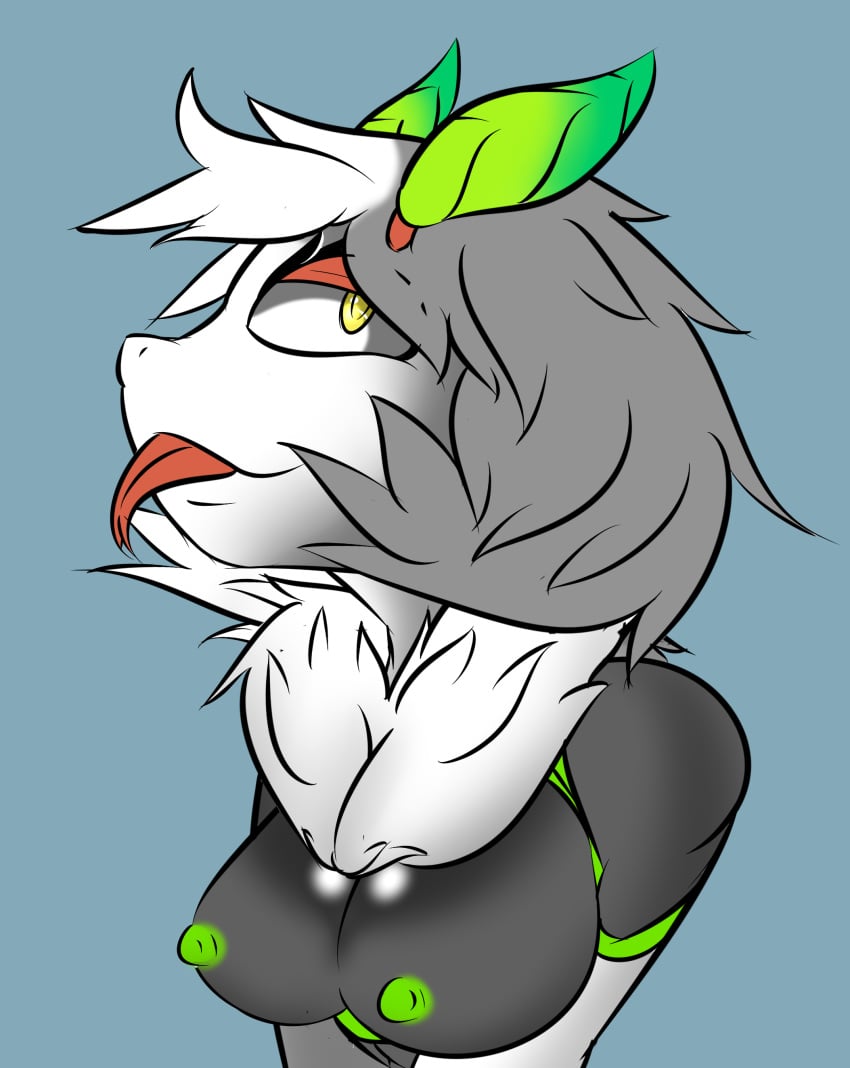 absurd_res anthro arthropod blep breasts bust_portrait dragon exposed_breasts female green_nipples grey_hair hair hi_res hybrid insects lepidopteran lilith(huf13) moth neck_tuft nipples portrait solo spicy_flakes tongue tongue_out tuft yellow_eyes