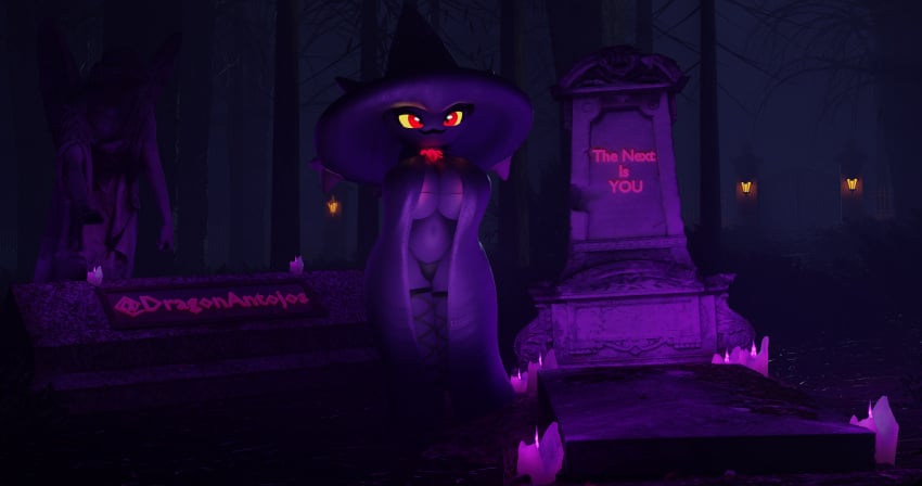 3d absurd_res big_breasts breasts candle cementery clothing detailed_background dragonantojos evettrox female generation_4_pokemon ghost hi_res humanoid lingerie looking_at_viewer mismagius nintendo pokemon pokemon_(species) purple_body red_eyes solo spirit tombstone xazter3d yellow_eyes