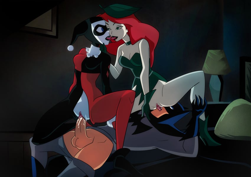 1boy 2girls accurate_art_style batman bisexual bisexual_female black_lipstick blue_eyes bottomless_female cowgirl_position cum cum_in_pussy cum_inside cunnilingus dc dc_comics elmrtev erect_penis exposed_pussy female green_eyes group_sex harley_quinn harley_quinn_(classic) justice_league_action kissing licking_pussy mostly_clothed pale_skin pants_down penetration penis_in_pussy pink_pussy poison_ivy pussy pussy_juice red_hair red_lipstick reverse_spitroast riding sex testicles threesome tongue vaginal_penetration vaginal_sex wet_penis wet_pussy