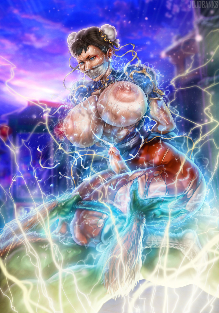 1boy 1futa angry_sex areolae asian big_ass big_breasts big_penis blanka bound breasts brown_hair capcom chun-li clothed clothed_sex clothing cowgirl_position cum cum_while_penetrated cumshot defeated dickgirl ejaculation electricity erection forced futa_focus futanari gagged green_skin hands-free handsfree_ejaculation huge_breasts human humiliation jojobanks lactation light-skinned_futanari light-skinned_male light_skin male male_on_futa milk milk_squirt mostly_clothed muscles nipples on_back penis public self_upload sex street_fighter thick thick_thighs tied_hands torn_clothes torture