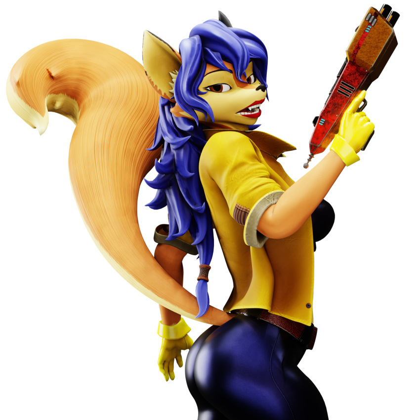 anthro blue_hair canid canine carmelita_fox female fox hi_res houssem mammal sly_cooper_(series) solo sony_corporation sony_interactive_entertainment sucker_punch_productions