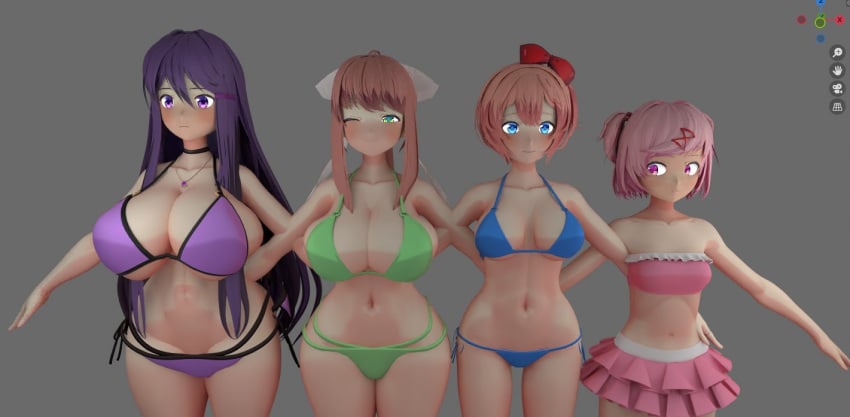 2023 4girls big_breasts bikini blender blue_eyes breast_size_difference doki_doki_literature_club female female_only green_eyes huge_breasts jinouga97 medium_breasts monika_(doki_doki_literature_club) multiple_girls natsuki_(doki_doki_literature_club) pink_eyes pink_hair purple_eyes purple_hair sayori_(doki_doki_literature_club) simple_background small_breasts yuri_(doki_doki_literature_club)