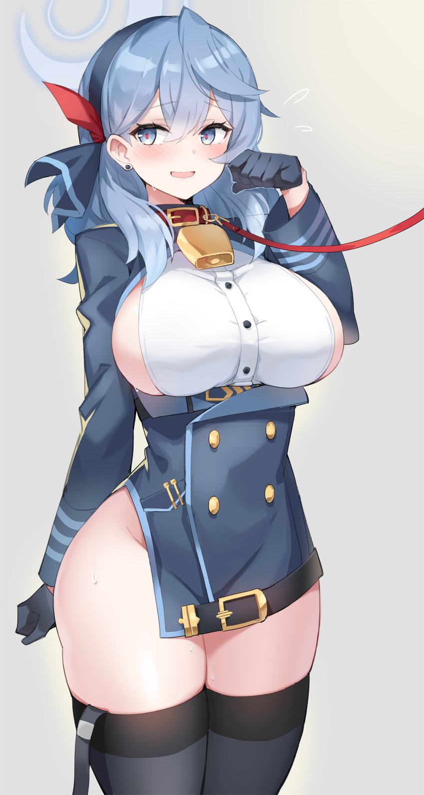 1girl 1girls ako_(blue_archive) blue_archive blue_eyes blue_hair blush_lines blushing cowbell female_only gehenna_academy_logo_(blue_archive) gehenna_academy_student halo large_thighs leash prefect_team_(blue_archive) serin199 sideboob sole_female thick_thighs thigh_highs thighhighs thighs white_thigh_highs white_thighhighs wide_hips