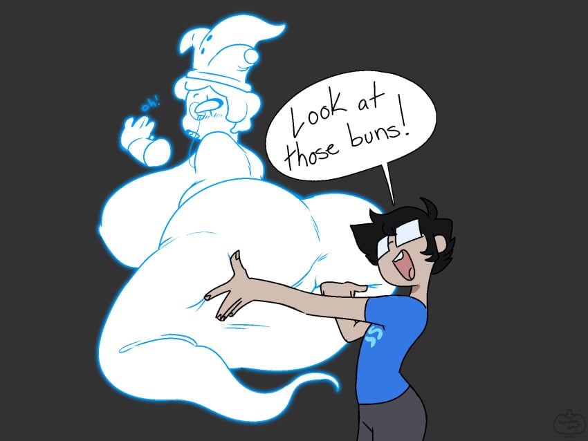 big_ass big_breasts comic_panel ghost gilf glasses grandmother grandmother_and_grandson hand_on_butt homestuck huge_ass huge_breasts incest jester_cap john_egbert monocle nannasprite pumpkinsmut skinny_girl surprised