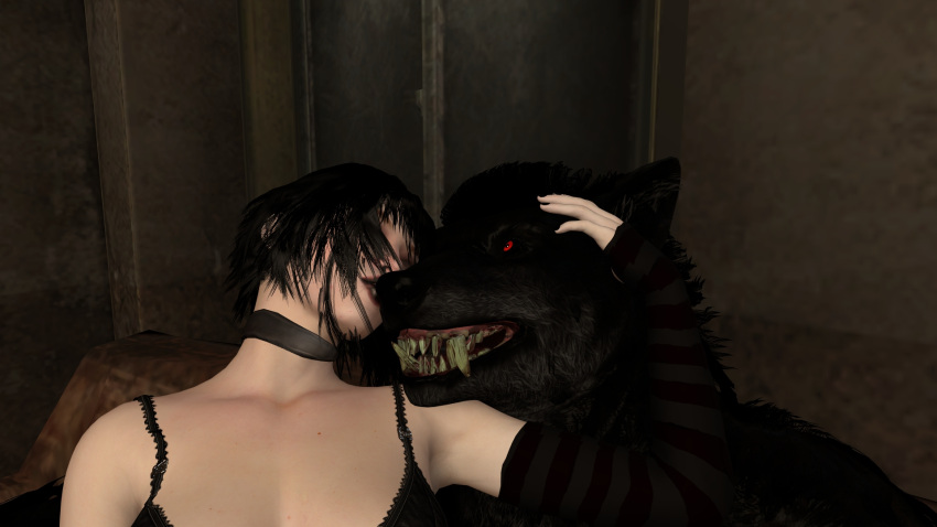 1female 1girls 1male 1monster 3d after_sex female girl goth goth_girl kissing twistedraven underwear vampire vampire_girl werewolf