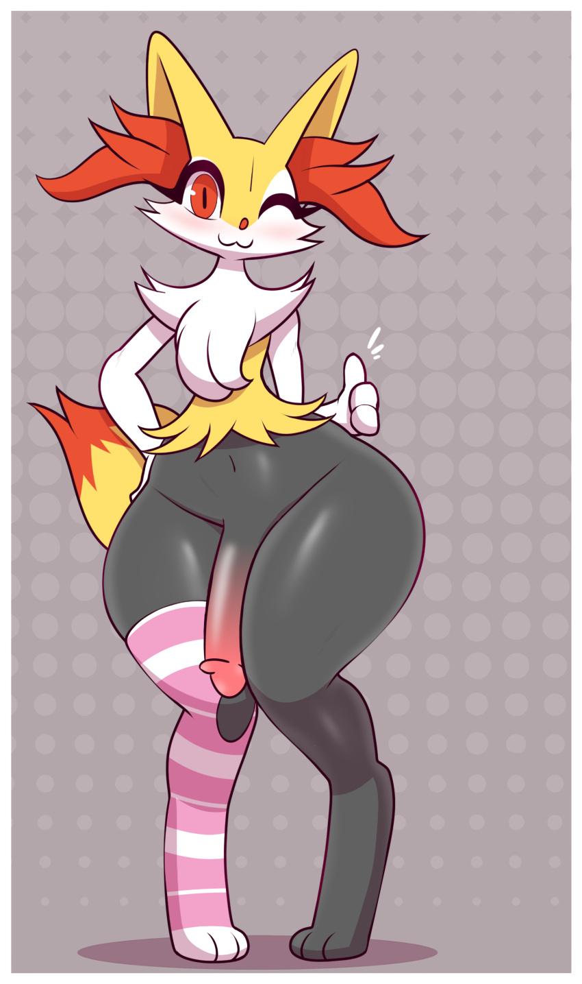 1boy 2022 2d :3 anthro blush border braixen canid canine chest_tuft clothing cock dick edit femboy footwear fox genitals gesture girly gradient_penis hi_res legwear legwear_only looking_at_viewer male male_only mammal mostly_nude navel nintendo one_eye_closed penis pokemon pokemon_(species) r-mk socks solo solo_male stockings stockings_only thick_thighs thighhighs thumbs_up tuft video_games white_border wide_hips wink winking_at_viewer