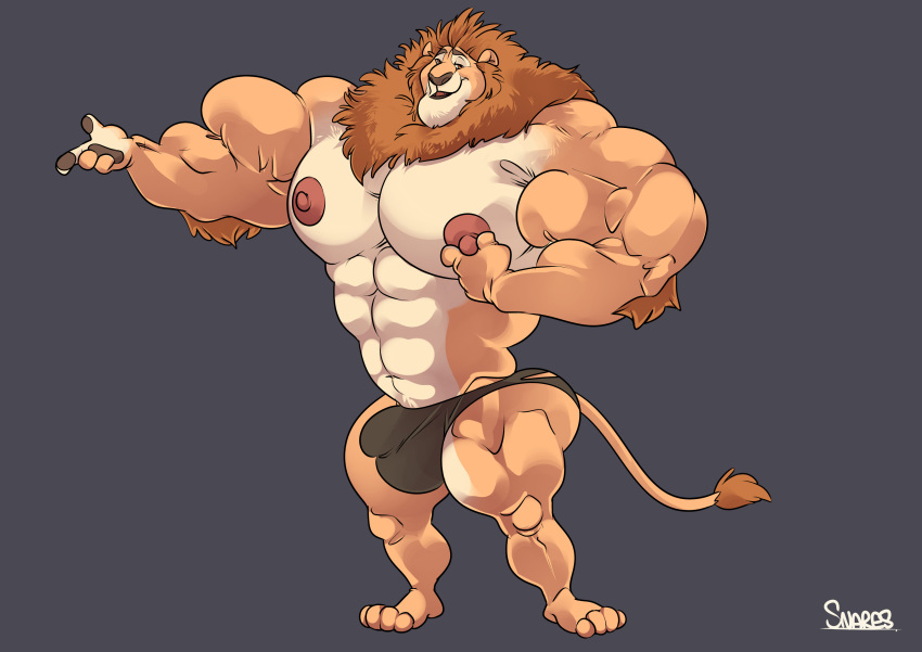 abs ass biceps big_muscles bulge disney hair huge_muscles large_muscles lion male male_only mayor_lionheart muscles muscular muscular_arms muscular_male nipples pecs snaresart speedo tail zootopia