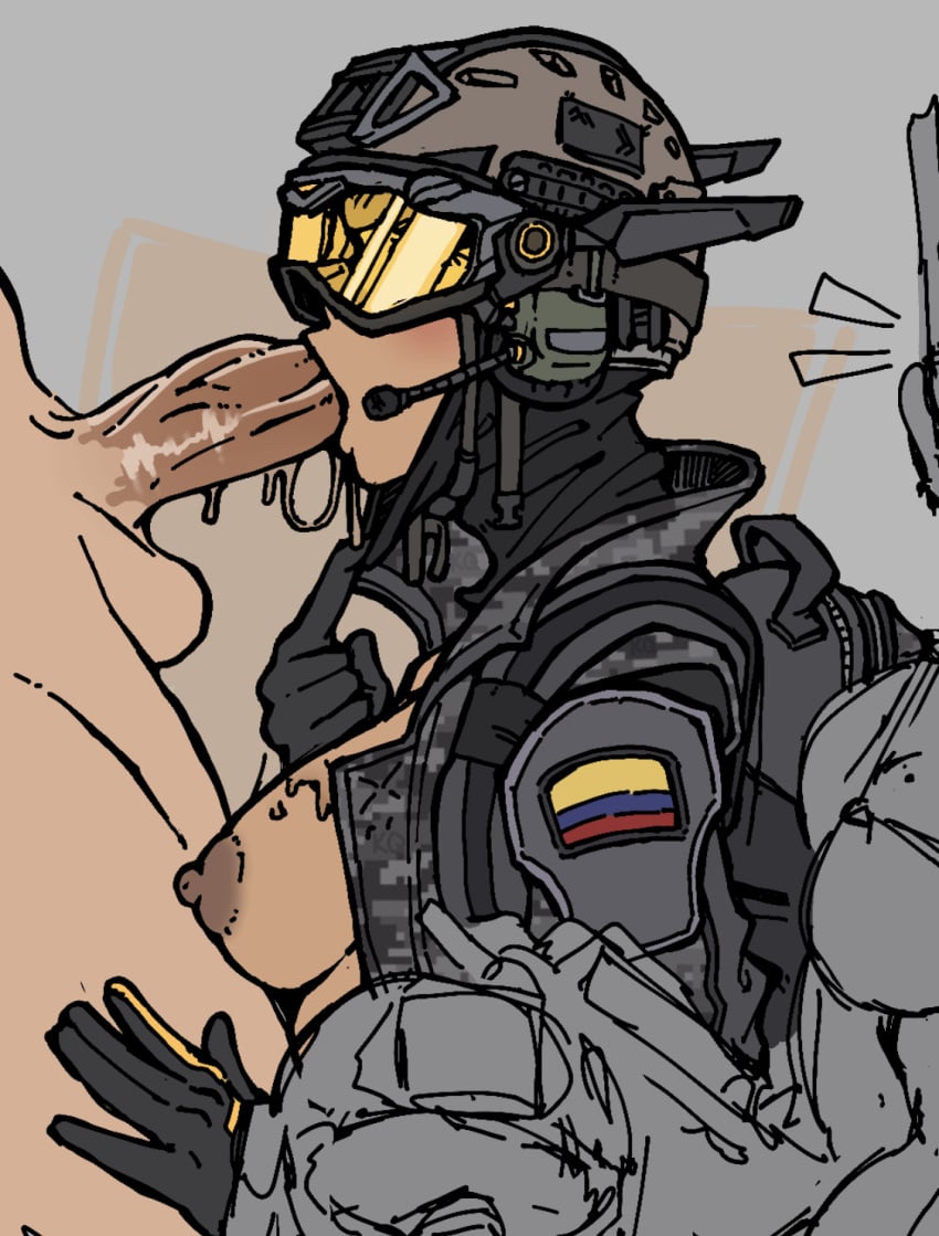 1boy 1girls astrobalance blowjob breasts dark_nipples military_uniform rainbow_six rainbow_six_siege saliva sloppy_blowjob solis_(rainbow_six) tagme tits tom_clancy ubisoft