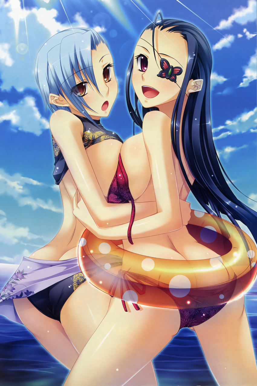 bikini blue_hair eye_patch kakouen_myousai_(koihime) kakouton_genjou koihime†_(series) koihime_musou mizugi pointy_chin symmetrical_docking