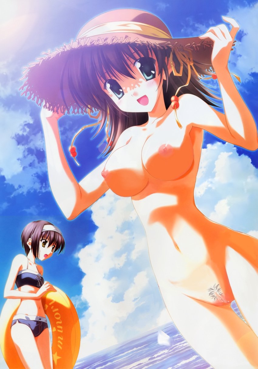 beach breasts ef ef_~a_fairytale_of_the_two~ huge_eyes large_breasts miyamura_miyako nude nude_filter pointy_chin shindou_kei