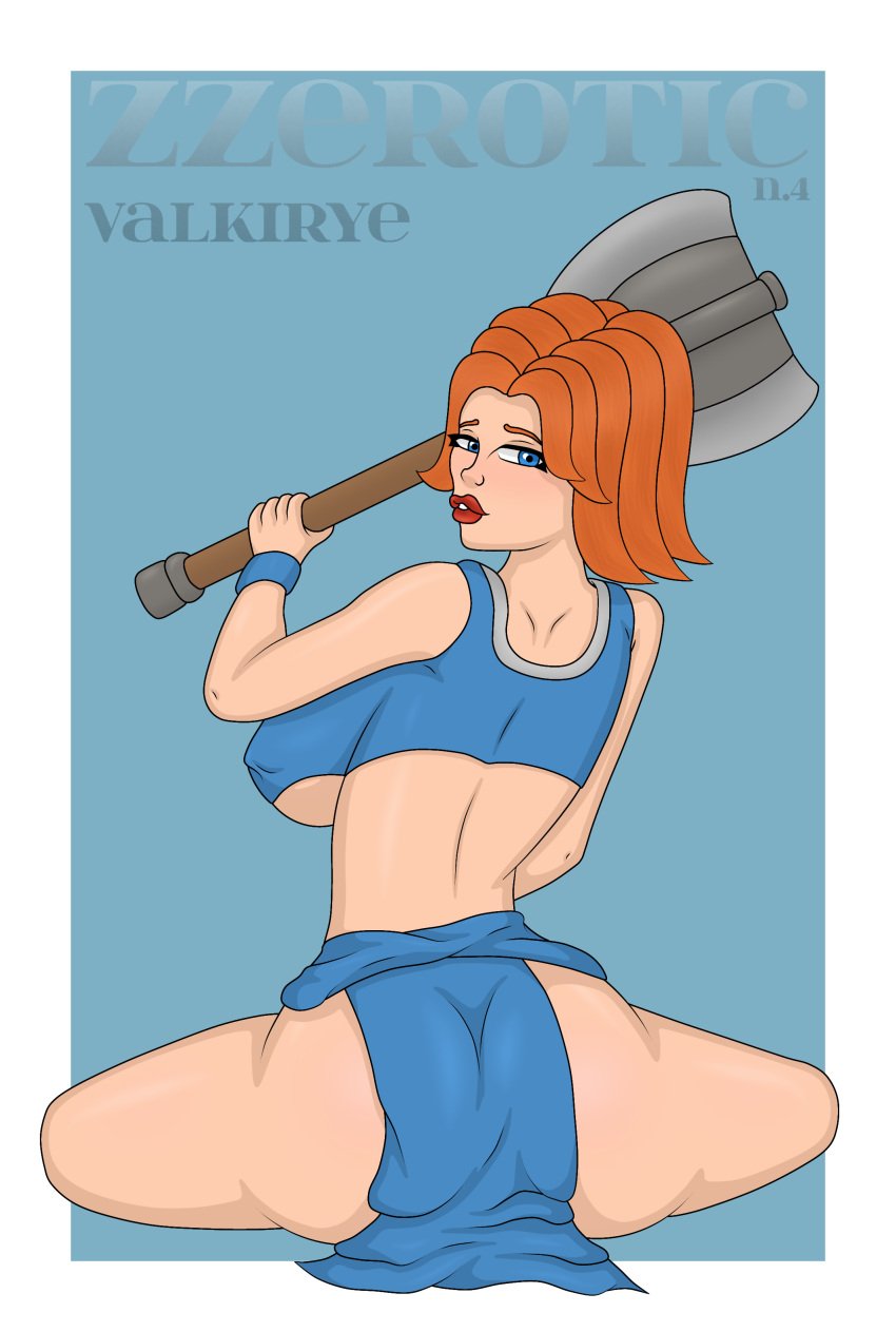 1girls 2023 artist_name ass ass_focus ass_grab axe big_ass big_breasts blue_background blue_eyes blue_shirt breast_grab breast_squeeze breasts character_name clash_(series) clash_royale clothed clothing curvy curvy_female curvy_figure dat_ass eyelashes female female_only from_behind huge_ass huge_breasts looking_at_viewer looking_back no_bra open_mouth orange_hair pelvic_curtain red_lipstick short_hair simple_background skirt solo solo_female spread_legs squeezing squeezing_breast squeezing_nipple supercell valkyrie_(clash_of_clans) voluptuous voluptuous_female zzerotic