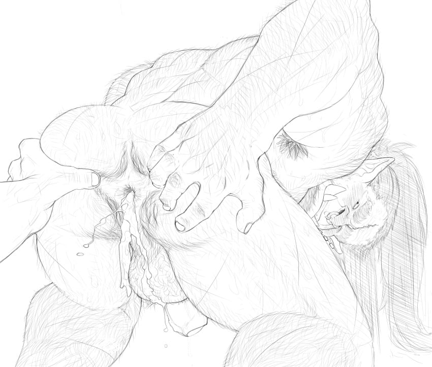 after_sex anus armpit armpit_hair balls bending_over blush cum cum_drip cum_in_ass cum_leaking ear_piercing facial_hair hairy hairy_anus hairy_ass hairy_balls islate_(artist) male male/male male_only monochrome muscular nose_piercing orc orc_male penis presenting_hindquarters solo_focus spreading_another's_anus spreading_another's_ass spreading_anus spreading_ass