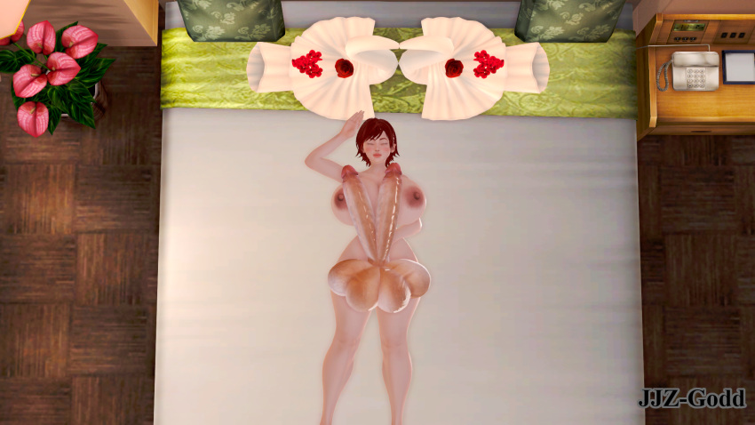 1futa 3d balls breasts closed_eyes diphallia diphallism futa_only futanari huge_balls huge_breasts huge_cock huge_testicles jjzgod large_breasts large_penis large_testicles multi_balls multi_genitalia multi_penis nipples penis phen red_hair tagme testicles