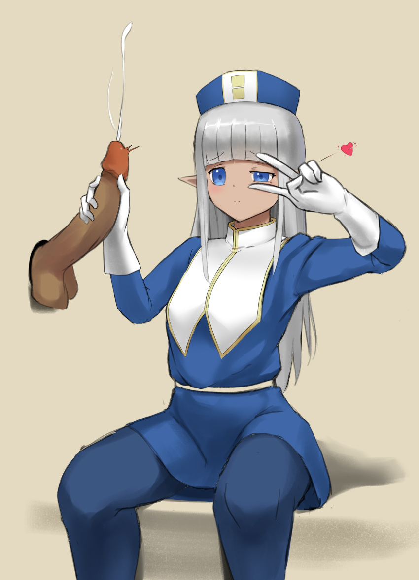 1boy 1girls big_penis blue_eyes blush clothed_female_nude_male dark-skinned_female donkey20210401 female glory_hole gloves handjob hat karla_(kono_healer_mendokusai) kono_healer_mendokusai male pointy_ears silver_hair white_hair