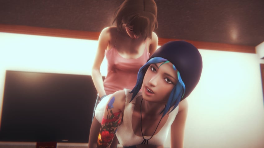 2girls 3d blue_hair chloe_price dog_tags fingering koikatsu lesbian life_is_strange max_caulfield straight vanilla yuri