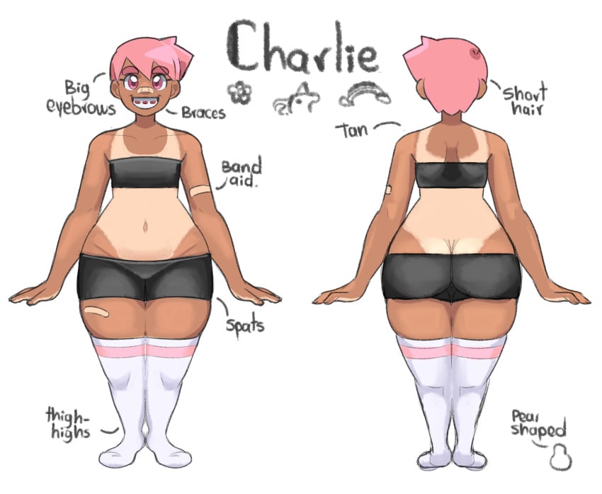 braces charlie(marinalfirst) marinalfirst nalfirstart original original_character reference_image small_breasts spats tanline thick_eyebrows thick_thighs thighhighs tomboy