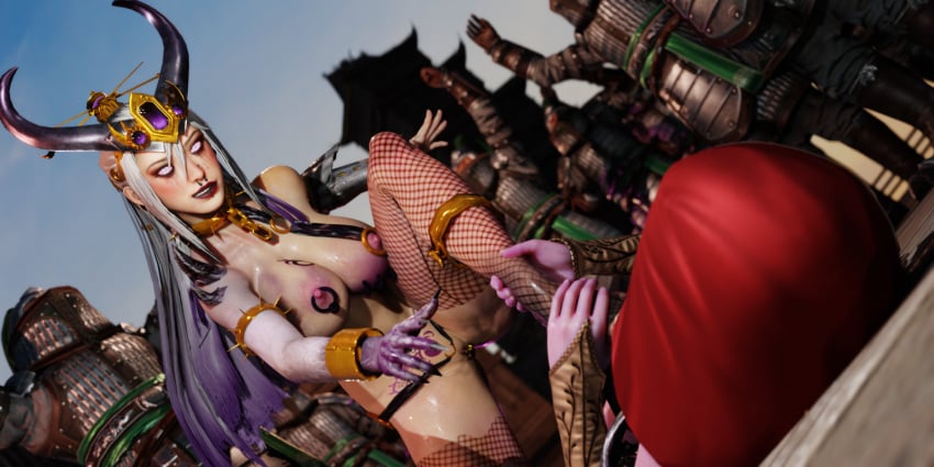 2girls 3d bottomless branded celebration chaos_(warhammer) collar domination_loss female femdom femsub free_slave functionally_nude hood magic_chains miao_ying no_bra no_panties piercing pubic_tattoo public public_nudity riding sitting_on_person slaanesh slaanesh_mark slave_collar slave_outfit smile soboro stepped_on tattoo warhammer_(franchise) warhammer_fantasy yuri