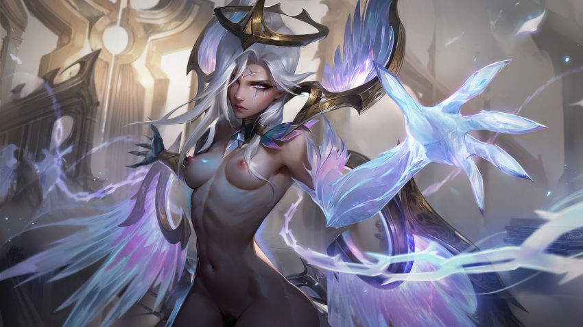 ai_generated cavic0m chaos_and_order_series dawnbringer_morgana league_of_legends morgana nude_filter riot_games semi_nude white_hair