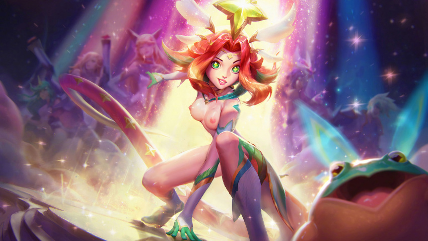 ai_generated cavic0m green_eyes league_of_legends neeko official_art official_artwork_edit orange_hair riot_games small_breasts star_guardian_neeko star_guardian_series third-party_edit