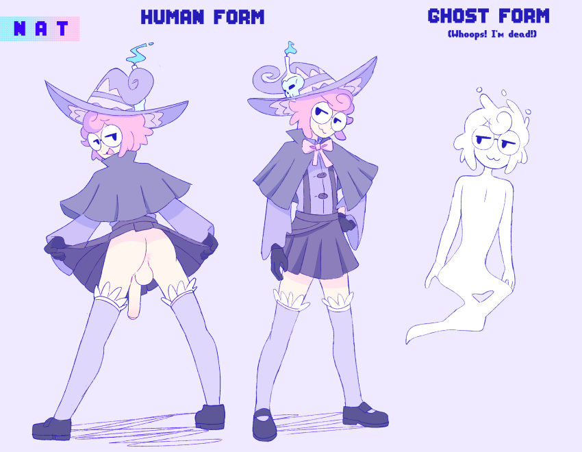 1boy amaruu ass balls bowtie candle clothed femboy gay ghost ghost_boy glasses gloves hi_res legwear mage magic_user male male_only mob_face nat_(amaruu) original original_character penis pink_hair presenting reference_sheet round_glasses shoes simple_background simple_eyes skirt skirt_lift skull smug socks text thighhighs wizard wizard_hat yaoi