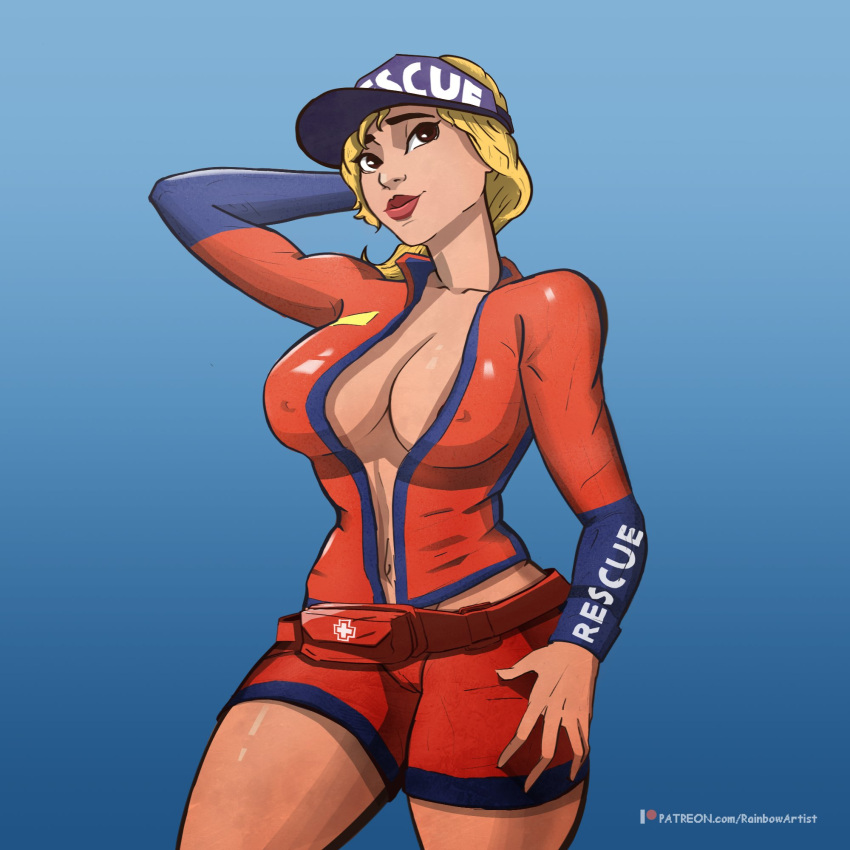 areolae areolae_visible_through_clothing clothed clothed_female clothing fortnite looking_up loose_clothes loose_shirt pose posing rainbowart sun_strider