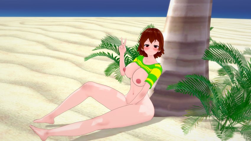 3d artist_request beach chara color masturbation tagme tagme_(artist) uncensored uncensored_breasts undertale undertale_(series)