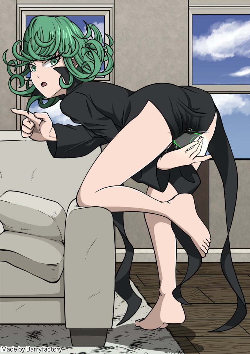 1girls barefoot barryfactory blush curly_hair dildo dress edit female female_masturbation female_only green_eyes green_hair light-skinned_female light_skin masturbation one-punch_man psychic sex_toy soles solo tatsumaki toes