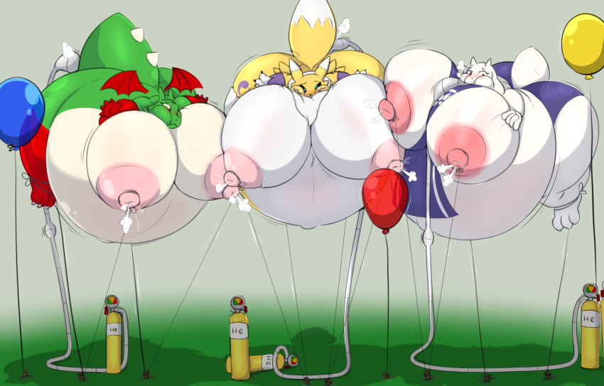 air_inflation air_lactation anthro areola balloon balloon_transformation bandai_namco belly belly_expansion belly_inflation big_areola big_belly big_breasts blimp boss_monster bovid breasts canid canine caprine dig_dug digimon digimon_(species) digital_media_(artwork) dragon dragonfron expansion female fox fur fygar goat group helium_inflation helium_tank hi_res hose hose_in_butt hose_in_mouth hose_inflation huge_breasts inflatable inflation inflation_fetish mammal nipples parade_float puffed_cheeks renamon scalie simple_background spherical_inflation sunken_head sunken_limbs tail tail_inflation tethered tied_nipples toriel trio undertale undertale_(series) white_body white_fur yellow_body yellow_fur