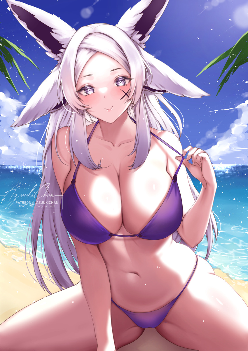 bikini dya_rikku_(vtuber) female_only fox_ears virtual_youtuber vyugen white_eyes white_hair