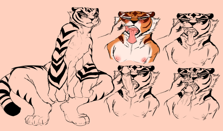 2023 anthro bodily_fluids breasts colored cum cum_on_face dreamworks feet felid feline female fur genital_fluids hi_res kung_fu_panda mammal master_tigress pantherine sanido simple_background small_breasts stripes tail teeth tiger tongue tongue_out