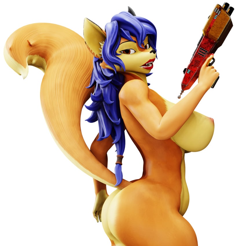 anthro ass big_breasts big_butt blender_(software) blender_eevee breasts canid canine carmelita_fox female fox hi_res houssem mammal sly_cooper_(series) sony_corporation sony_interactive_entertainment sucker_punch_productions warfare_machine