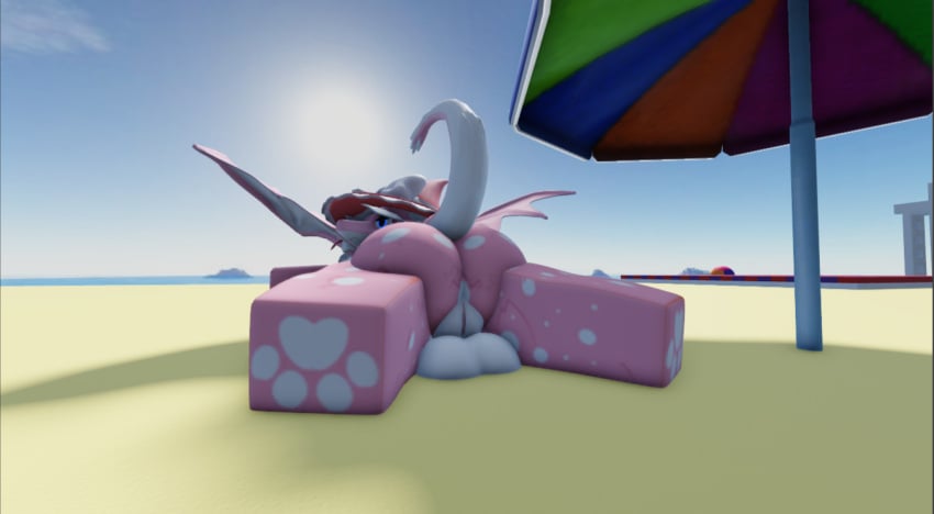 3d artist_request ass balls beach blep blue_eyes bubble_ass bubble_butt derg dragon exposed exposed_ass exposed_balls exposed_pussy feet futanari herm intersex laying_down paws pink_hair roblox robloxian sand sea seaside source_request spread_legs summer sun tail teasing testicles tongue tongue_out water wings witch_hat