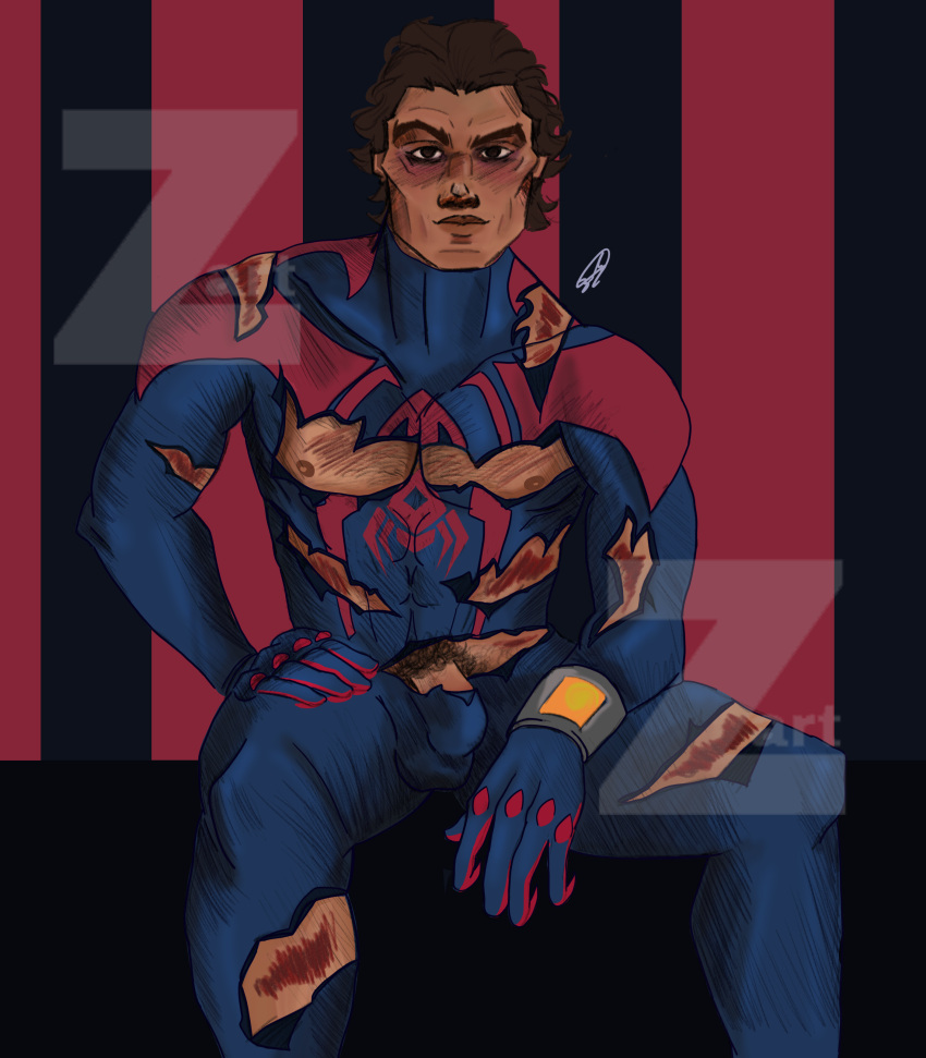 bule bulge bulge_through_clothing flaccid hairy_male latino latino_male male_only marvel miguel_o'hara solo solo_male spider-man spider-man:_across_the_spider-verse spider-man_2099 zart_ks