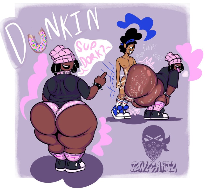 2boys anal anal_sex ass_focus bandana beanie big_ass big_butt cripto dark-skinned_femboy dark-skinned_male dreadlocks dunkin_(tonicartz) femboy gay huge_ass looking_at_another looking_at_partner looking_at_viewer male_only pantsless plap plap_(sound) spiked_bracelet spikes tagme tonicartz visible_breath wide_hips