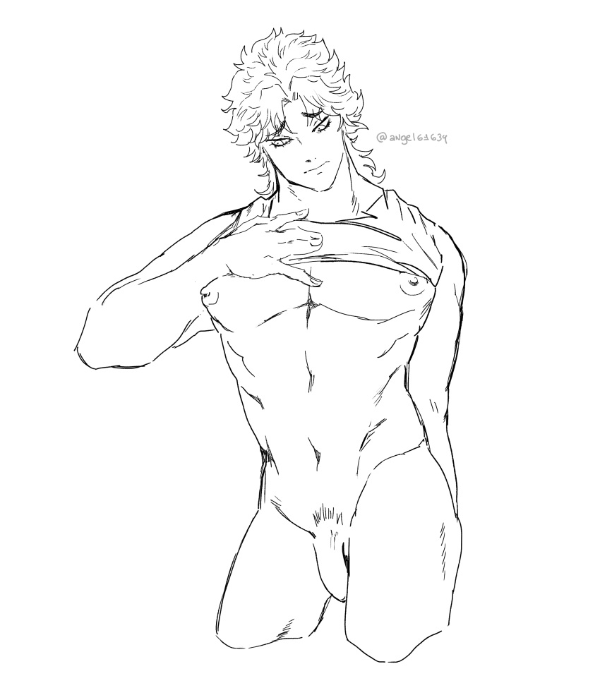 1boy angel61634 jojo's_bizarre_adventure jonathan_joestar male/male male_only muscular_male nipples nude pectorals penis phantom_blood sketch