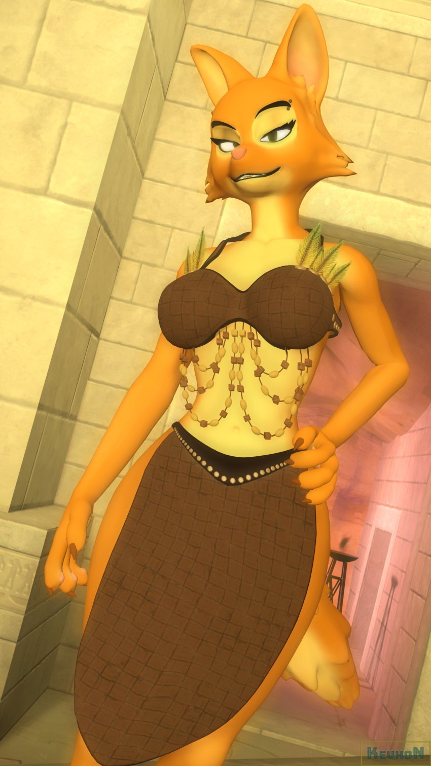 3d bra breasts diane_foxington dreamworks fox furry furry_only hand_on_hip kevhon looking_at_viewer skirt smile solo solo_female source_filmmaker the_bad_guys