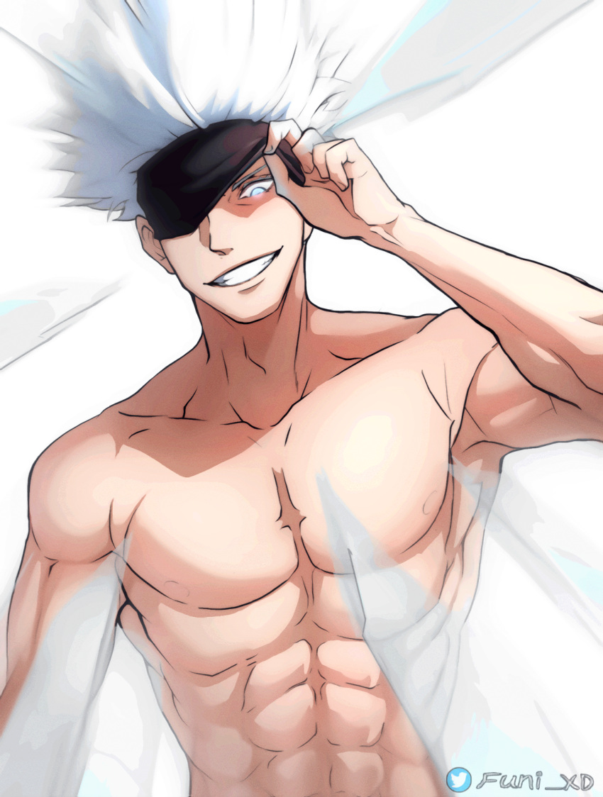 1boy funi_xd jujutsu_kaisen male male_only muscular_male one_eye_covered pectorals satoru_gojo